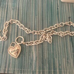 GUESS Silver Chain Necklace with Heart Charm NWOB